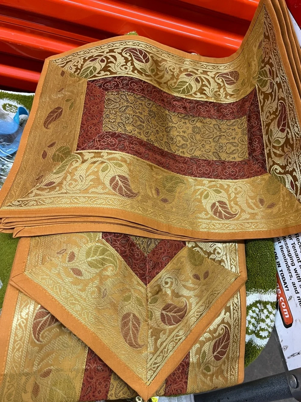 Gold and Rust Leaf-Pattern Table Runner by India crafting